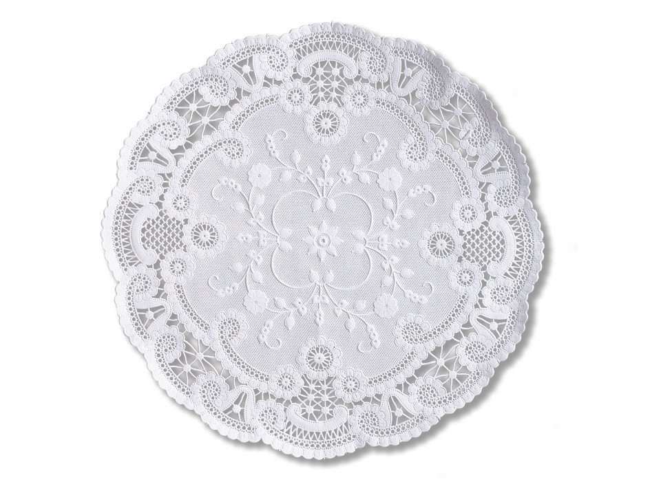 Smith Lee White French Lace Doily, 6 inch - 1000 per pack -- 10 packs per case.