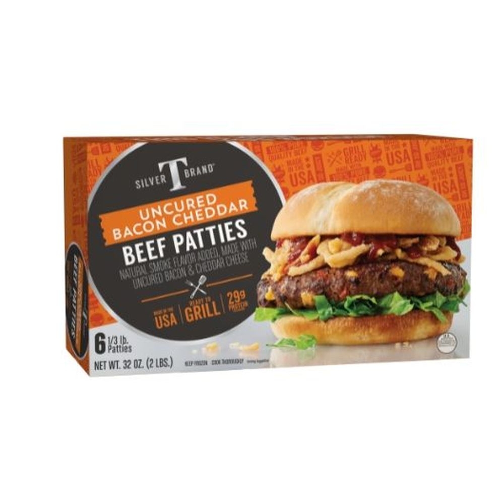 Silver T Uncured Bacon Cheddar Beef Patties, 5.3 Ounce -- 12 per case