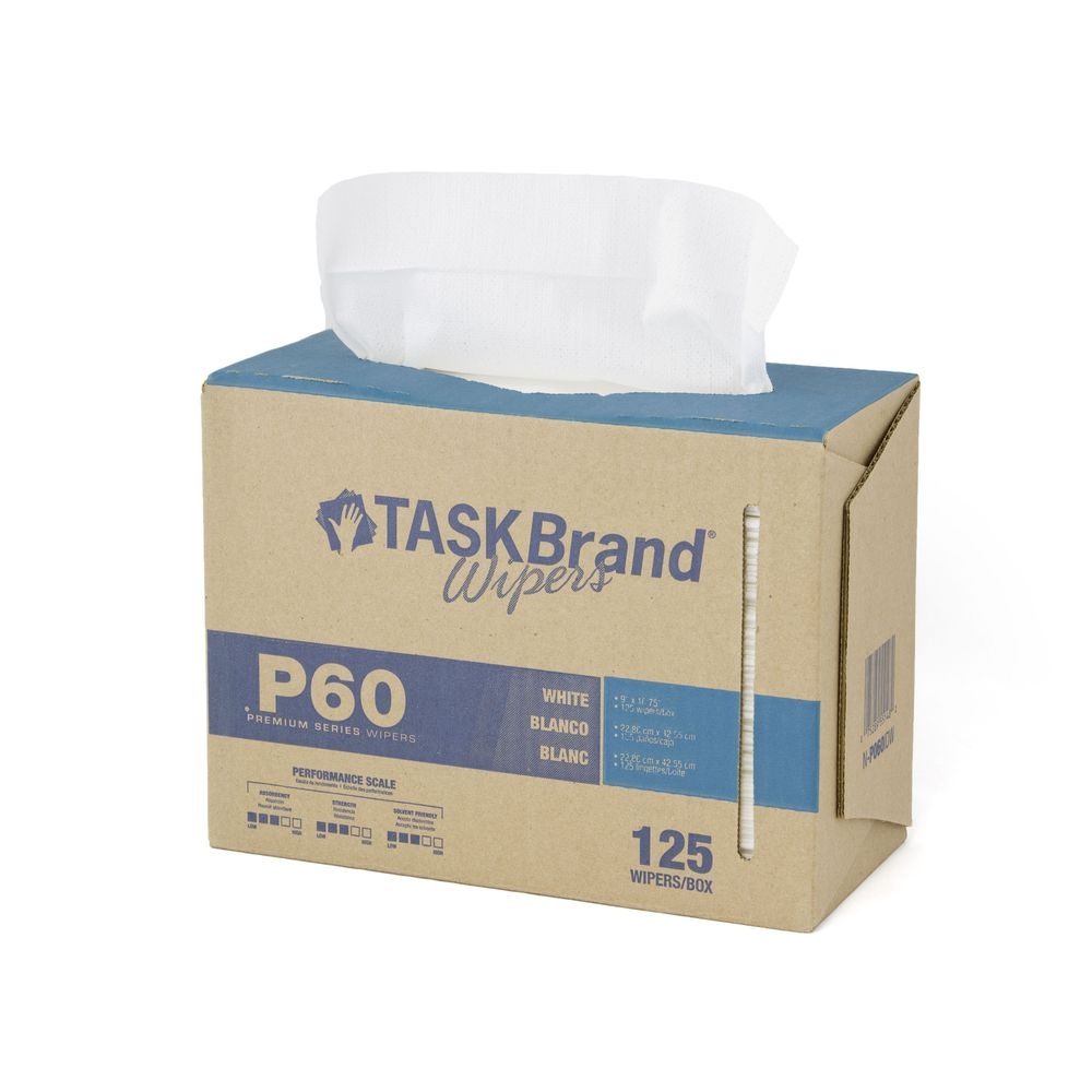 TaskBrand Medium White Hydrospun Popup Wiper, 9 x 17 inch -- 1250 per case.
