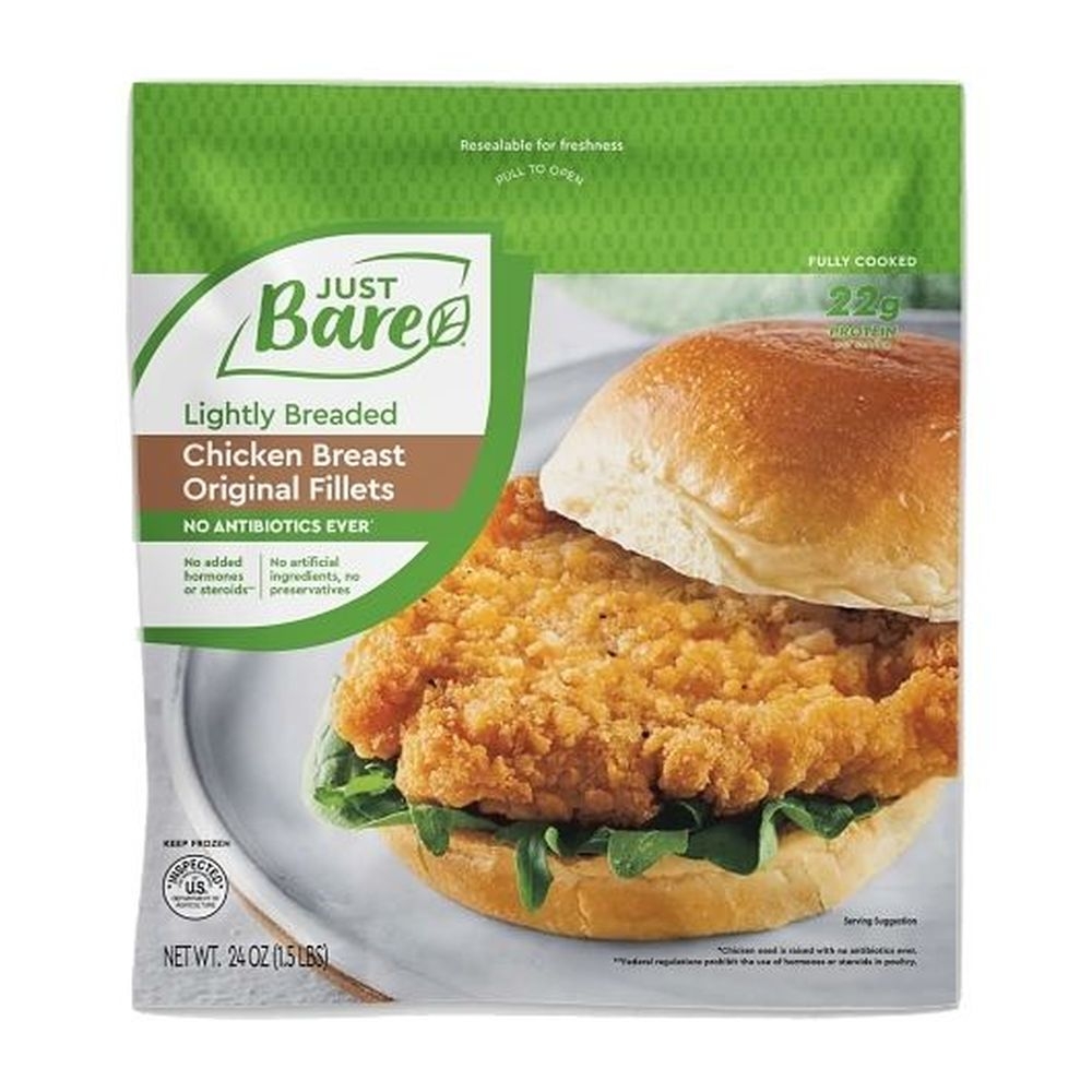 Just Bare Fully Cooked Lightly Breaded Chicken Breast Fillets, 24 Ounce -- 8 per case