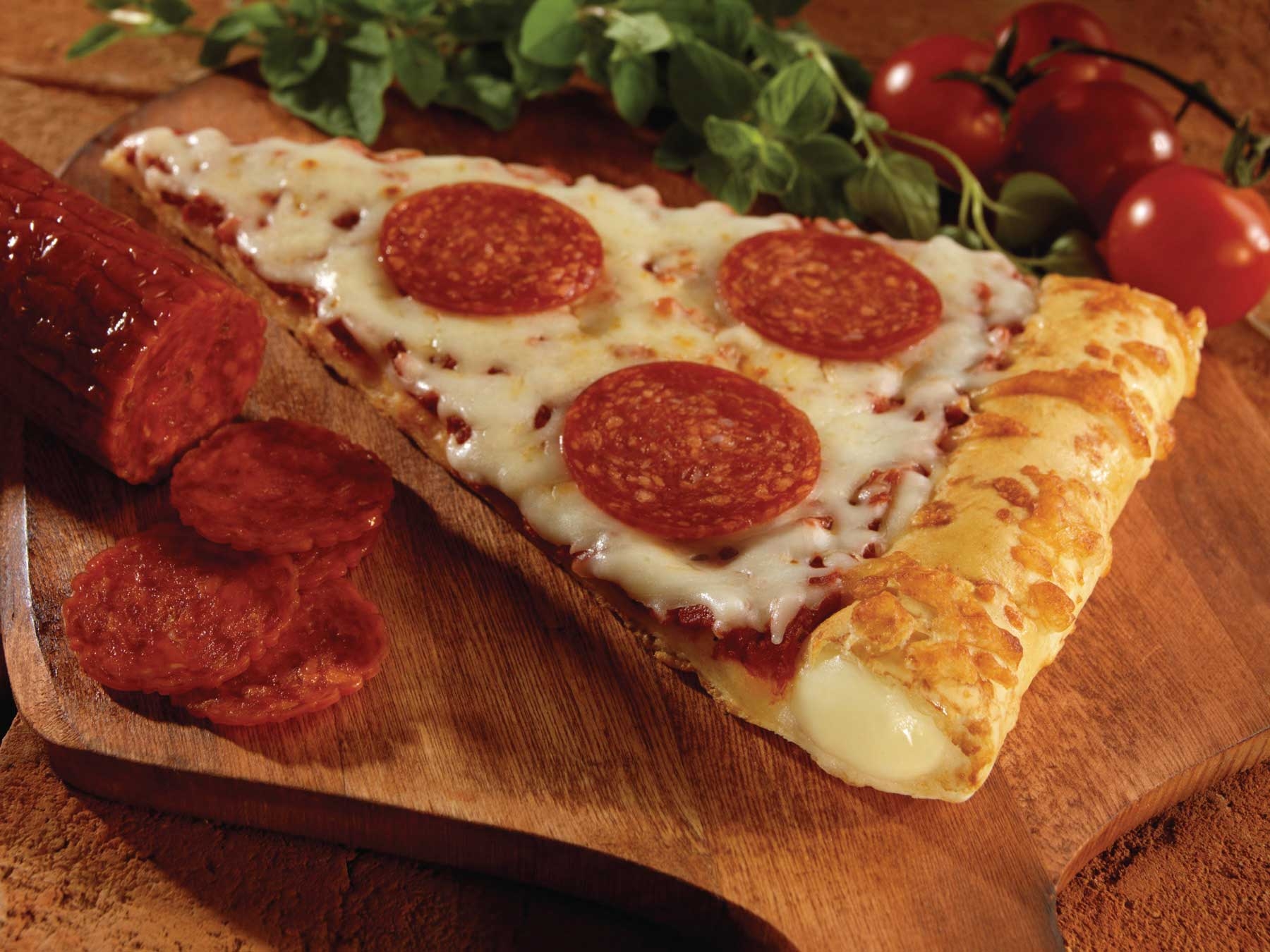 Conagra The Max Stuffed Crust Pepperoni Pizza Slice, 5.75 Ounce -- 72 per case.