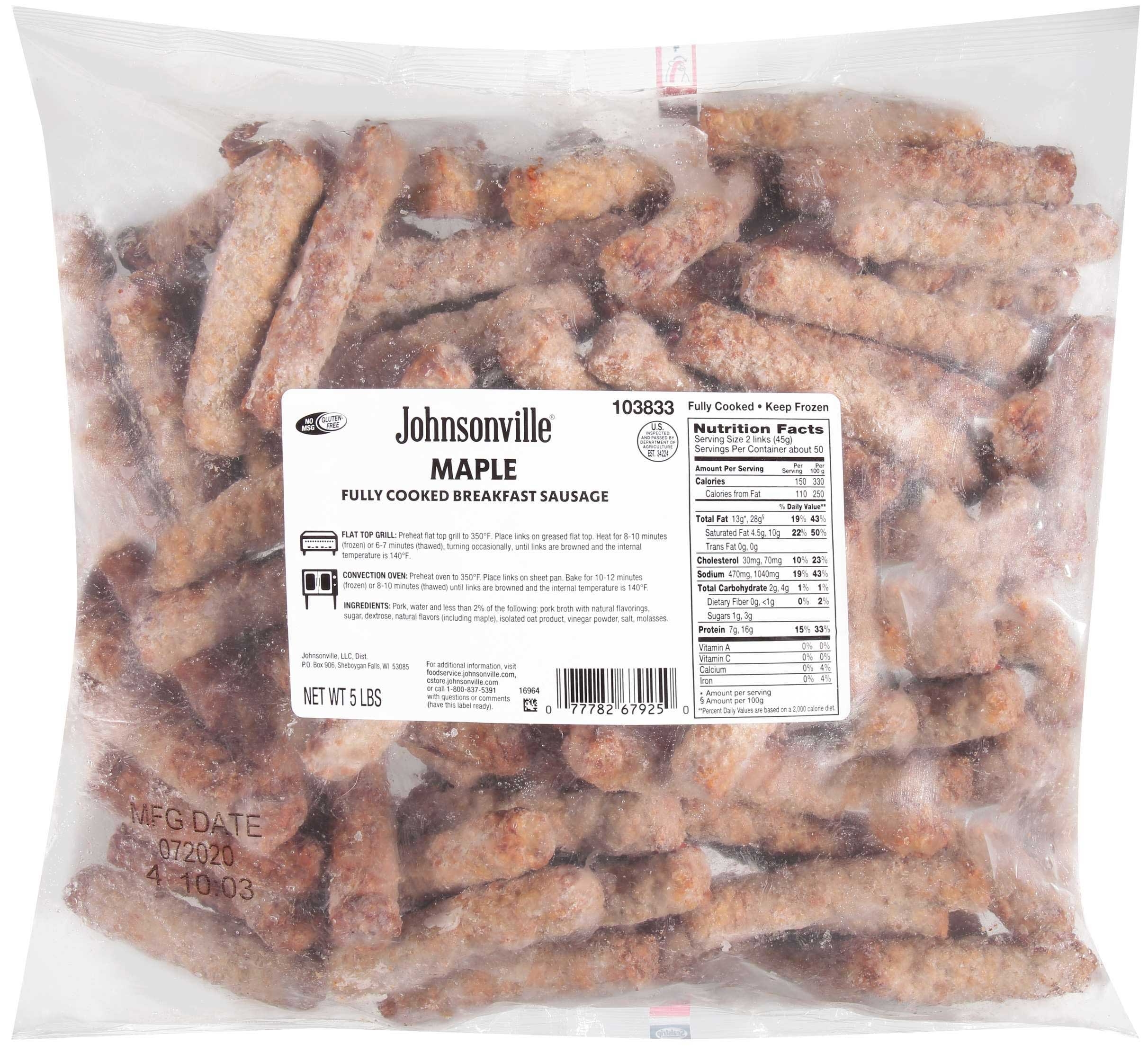 Johnsonville Cooked Maple Breakfast Pork Sausage Link, 5 Pound -- 2 per case