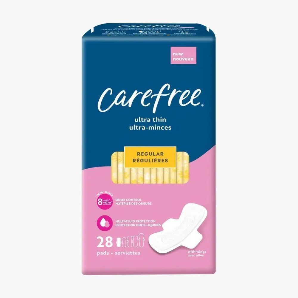 Carefree Ultra Thin Regular Absorbency Feminine Pad with Wings, 28 count -- 4 per case