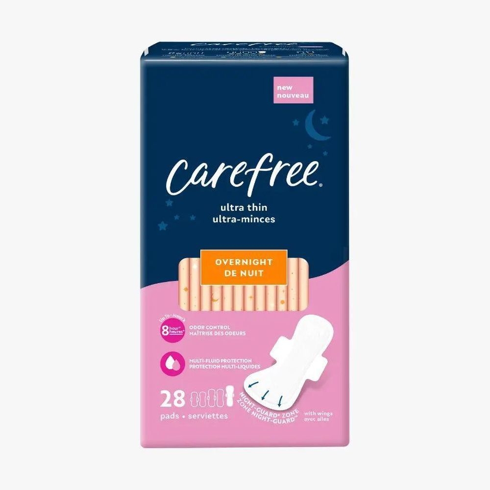 Carefree Ultra Thin Overnight Absorbency Feminine Pad with Wings, 28 count -- 3 per case
