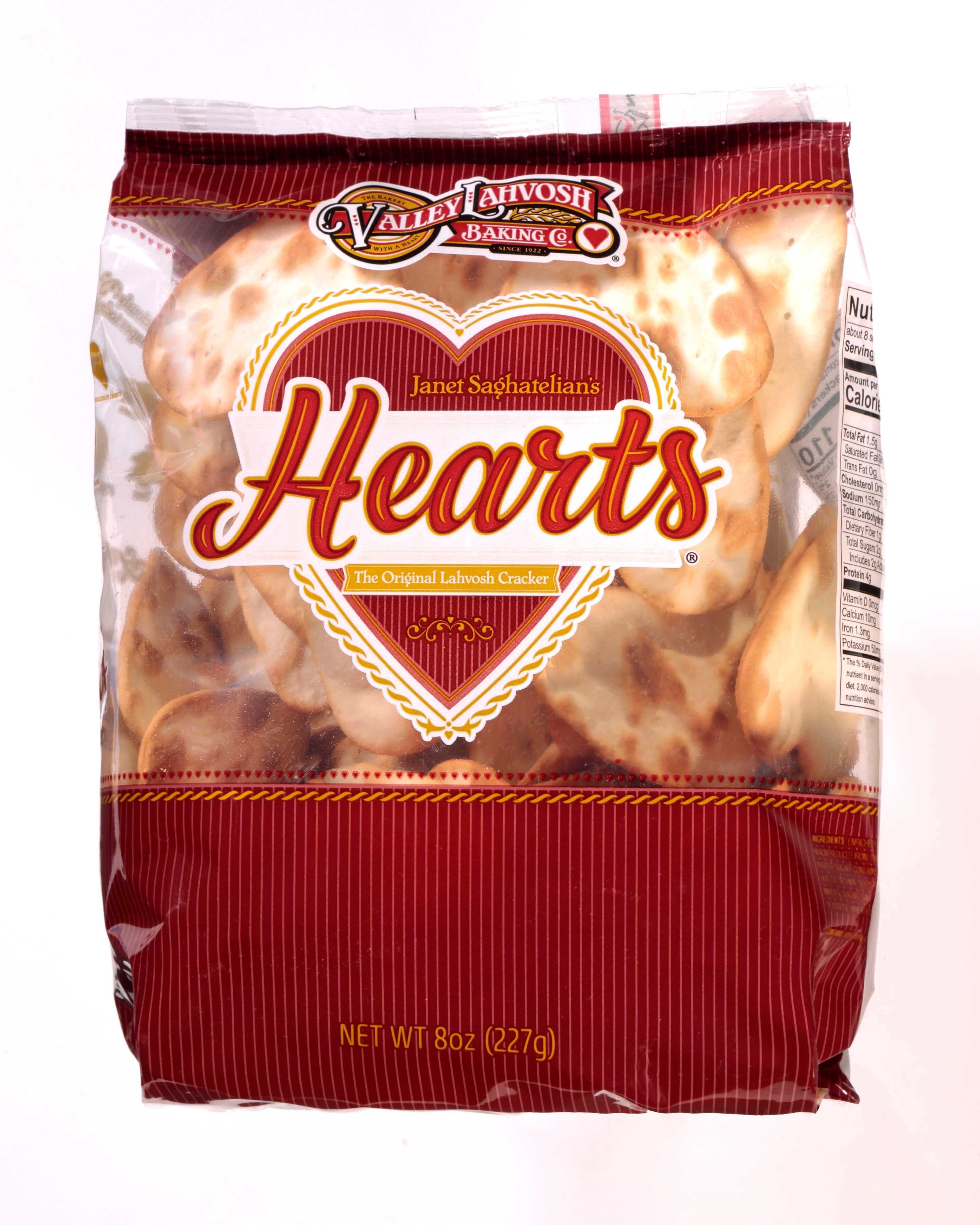 Valley Lahvosh Hearts Original Cracker Bread, 8 Ounce -- 12 per case.