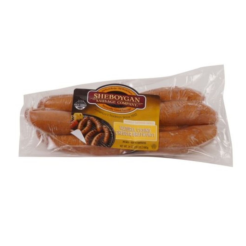 Sheboygan Fully Cooked Natural Casing Cheddar Bratwurst, 1.5 Pound -- 6 per case