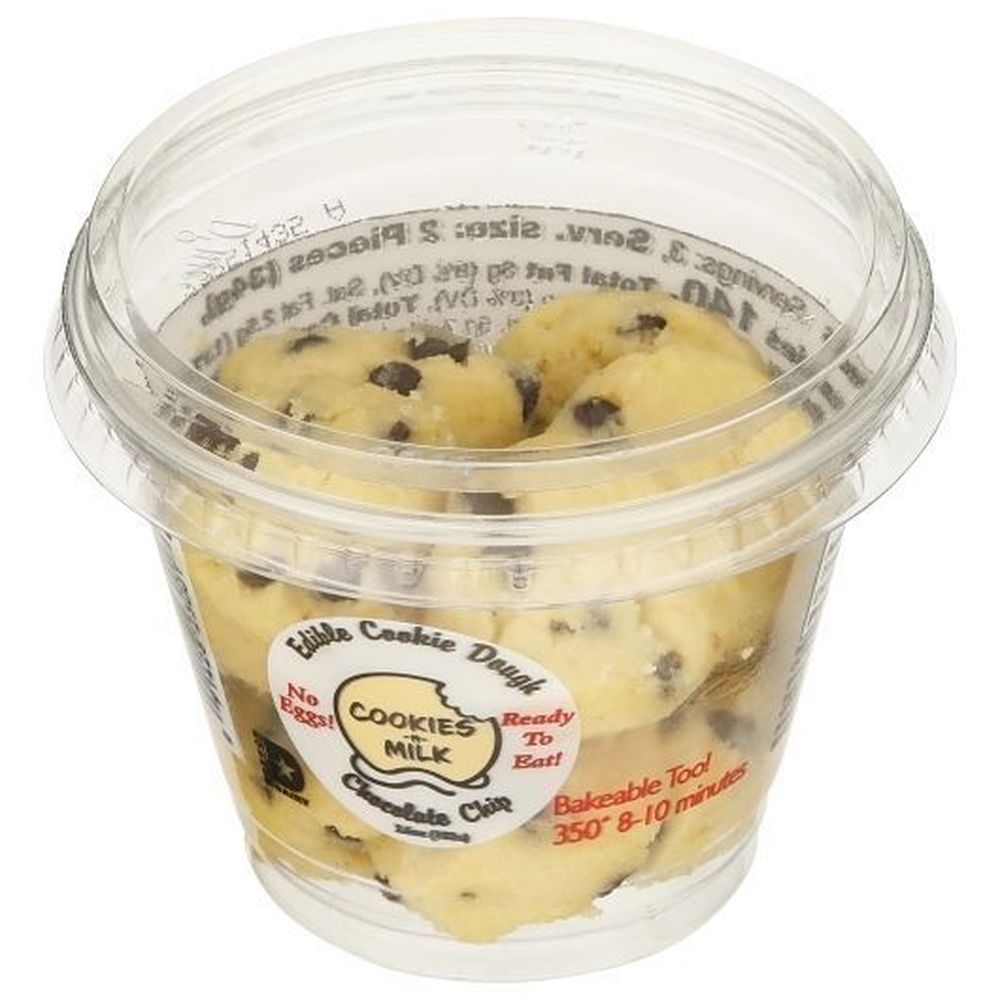 Cookies N Milk Chocolate Chip Edible Cookie Dough Bites, 3.6 Ounce Mini Cup -- 12 per case