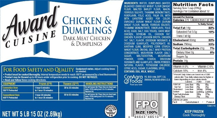 Conagra Award Cuisine Entree Chicken and Dumpling, 96 Ounce -- 4 per case.