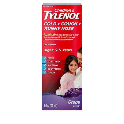 Tylenol Childrens Grape Flavor Cold Cough and Runny Nose Suspension, 4 Fluid Ounce -- 36 per case