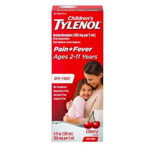 Tylenol Childrens Dye Free Cherry Flavor Oral Suspension, 4 Fluid Ounce -- 36 per case