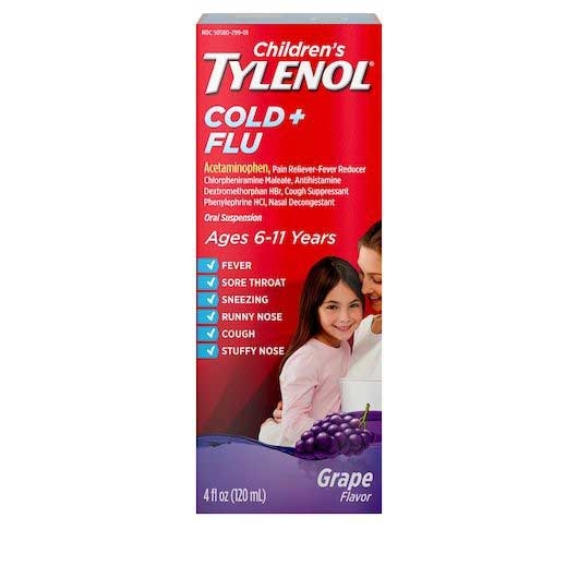 Tylenol Childrens Grape Flavor Cold and Flu Suspension, 4 Fluid Ounce -- 36 per case