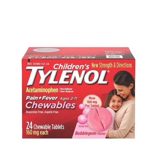 Tylenol Childrens Bubblegum Flavor Pain and Fever Chewable Tablet - 24 count per pack -- 48 packs per case