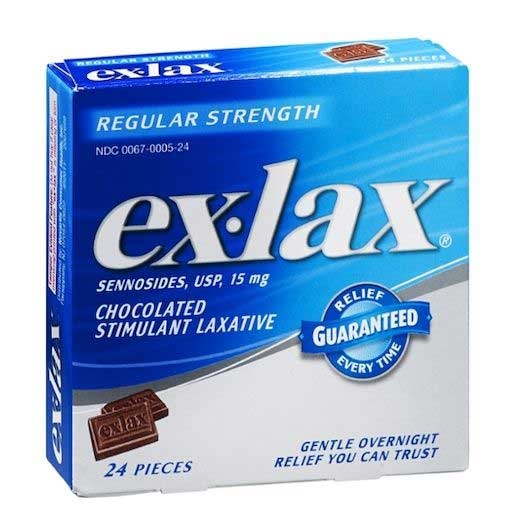 Ex Lax Regular Strength Chocolated Stimulant Laxative Constipation Relief Pills - 24 count per pack -- 36 packs per case