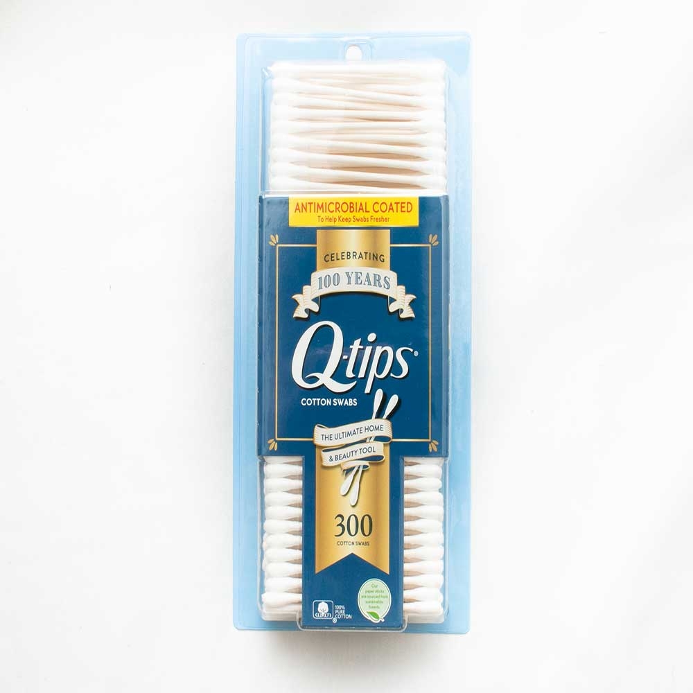 Q-Tip Antimicrobial Cotton Swabs - 300 per pack -- 12 packs per case.