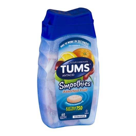 Tums Extra Strength 750 Smoothies Assorted Fruit Chewable Tablet - 60 count per pack -- 36 packs per case
