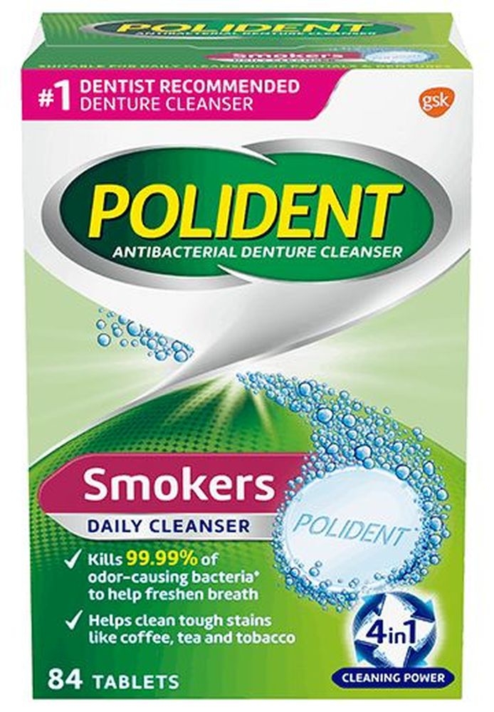 Polident Smokers Antibacterial Denture Cleanser Tablets, 84 count -- 6 per case