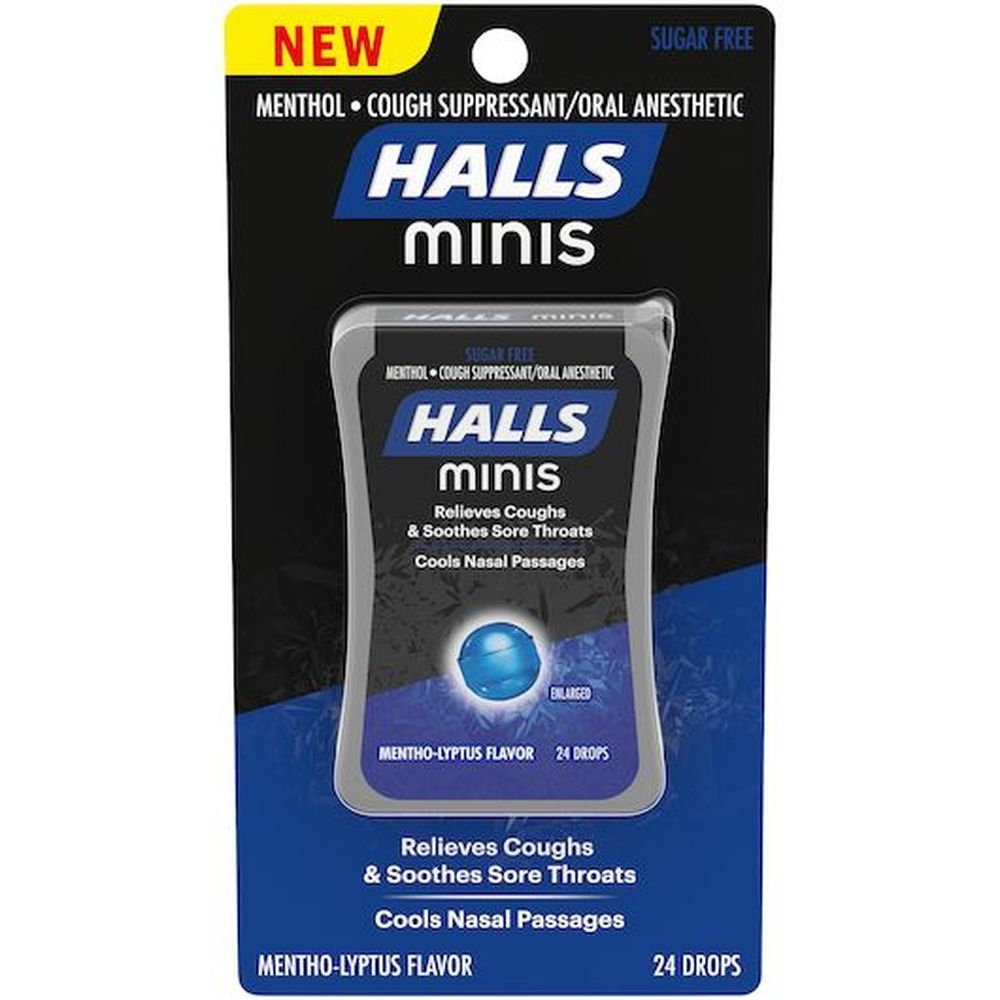 Halls Minis Mentho-Lyptus Flavor Sugar Free Cough Drop - 24 per pack -- 32 packs per case