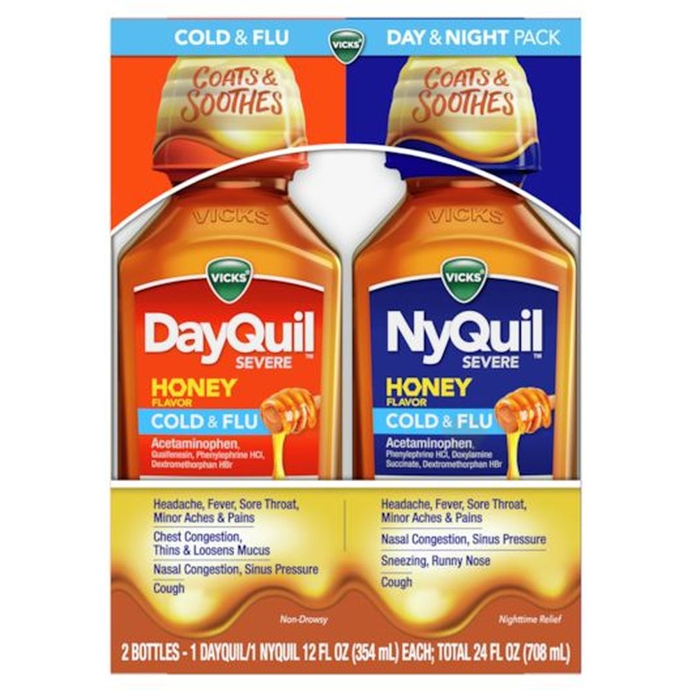 Vicks Nyquil Dayquil Severe Honey Cold and Flu Relief, 24 Fluid Ounce -- 3 per case