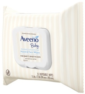 Aveeno Baby Sensitive Skin Hand and Face Wipes, 25 count per pack -- 4 per case.