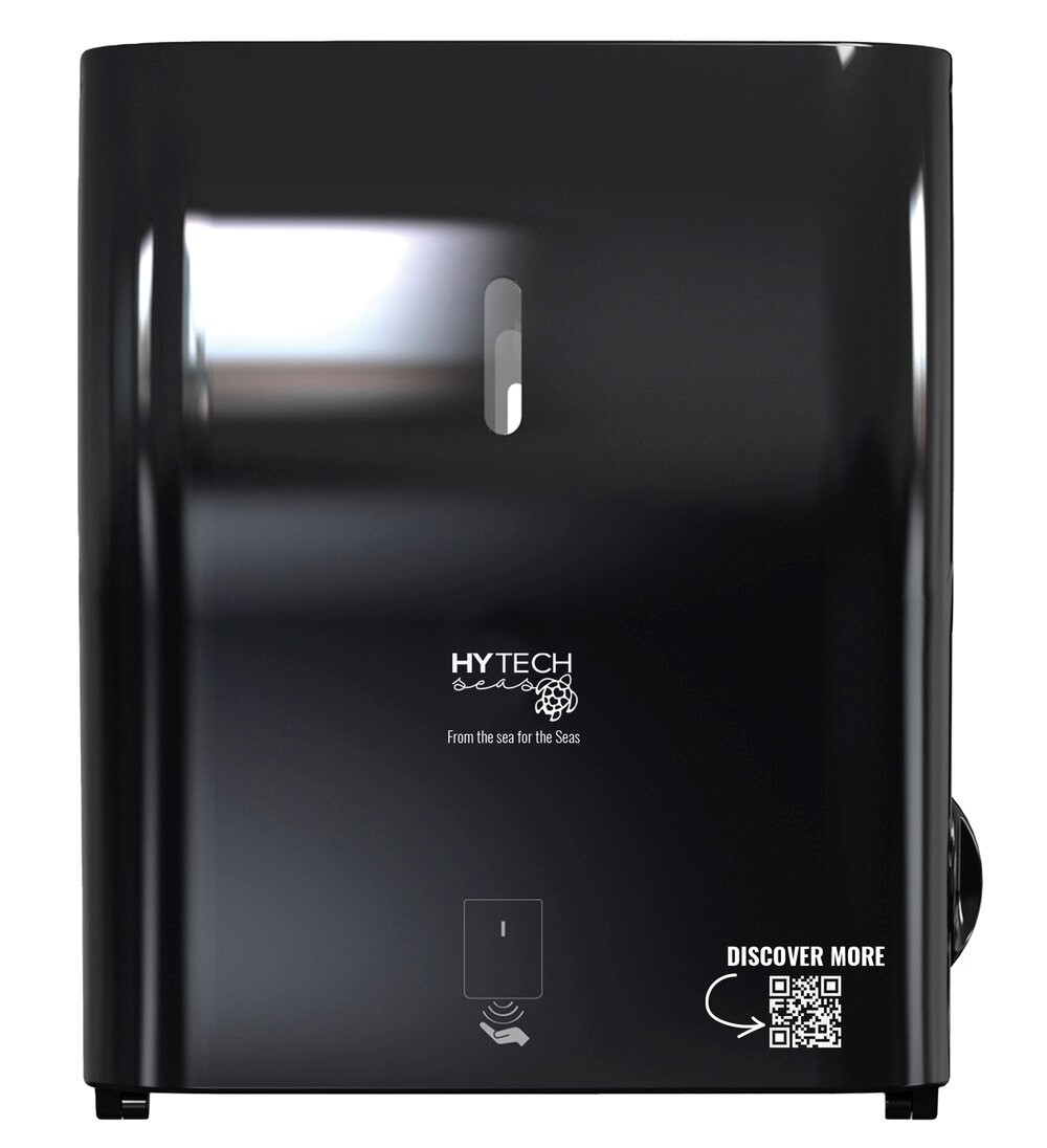 Sofidel America Hy Tech Seas Black Recylced Plastic Hardwound No-touch Electronic Proprietary Dispenser, 14.2 x 11.8 x 9.8 inch