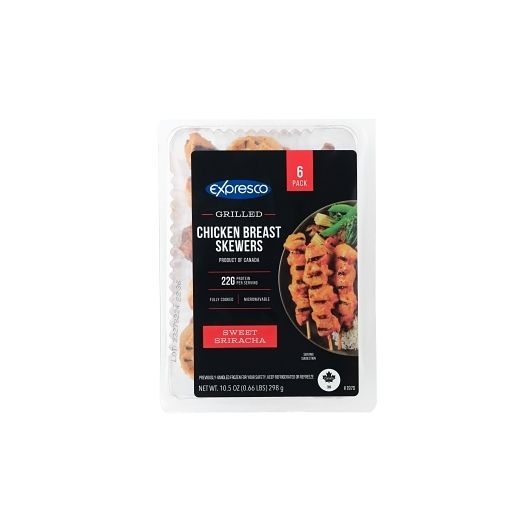 Expresco Fully Cooked Sweet Sriracha Chicken Breast Skewers, 10.5 Ounce -- 12 per case