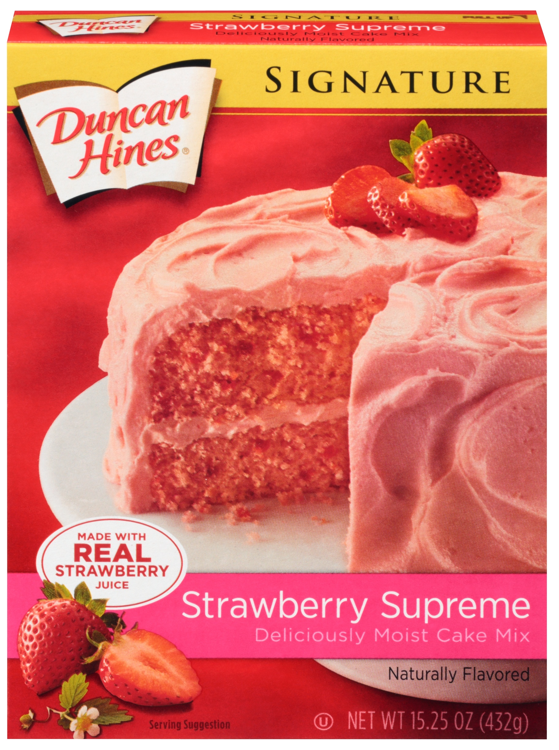 Duncan Hines Signature Strawberry Supreme Cake Mix, 15.25 Ounce -- 12 per case.