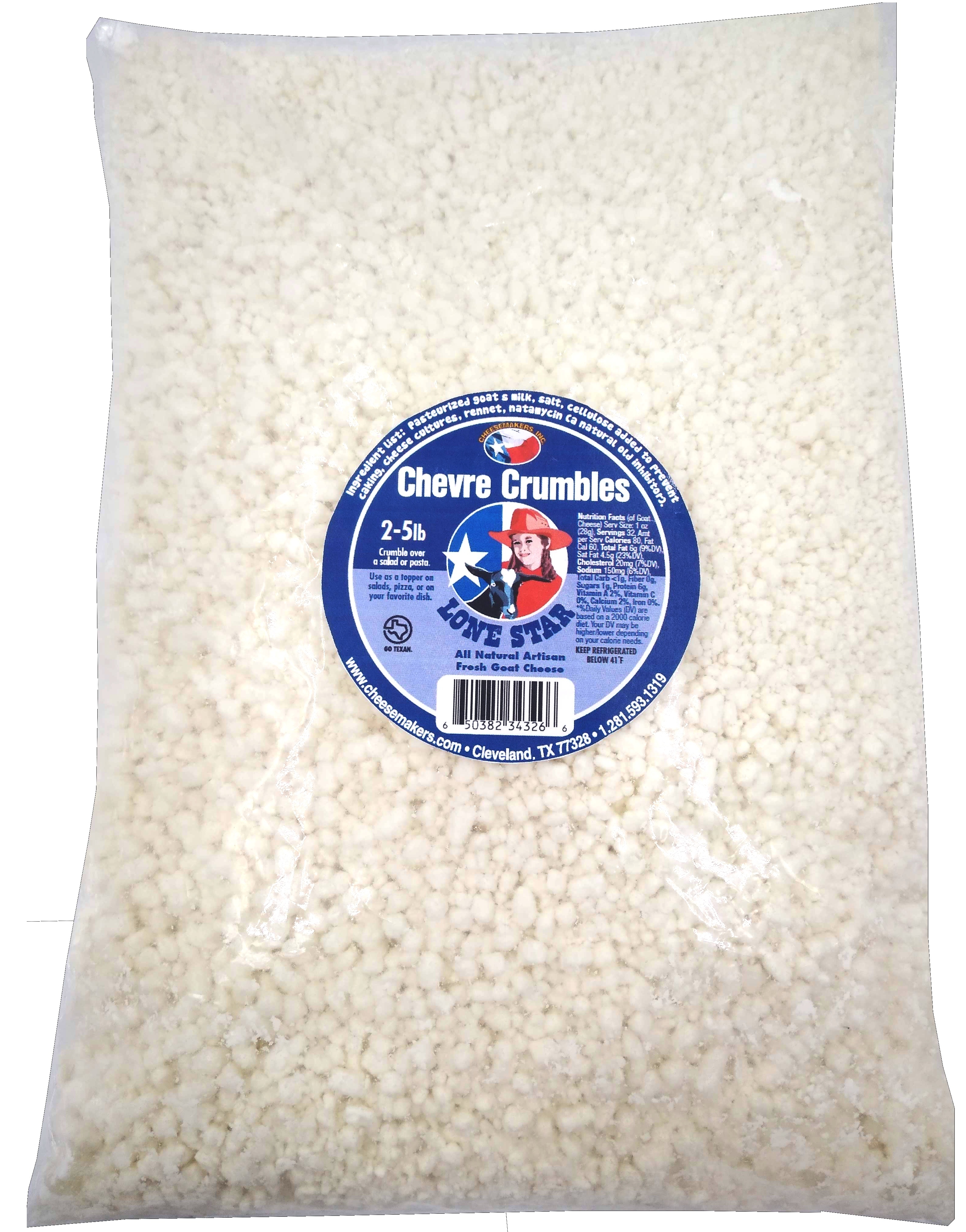 Cheesemakers Goat Cheese Crumbles, 5 Pound -- 2 per case.