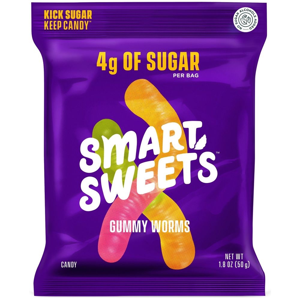 SmartSweets Gummy Worms, 1.8 Ounce -- 72 per case