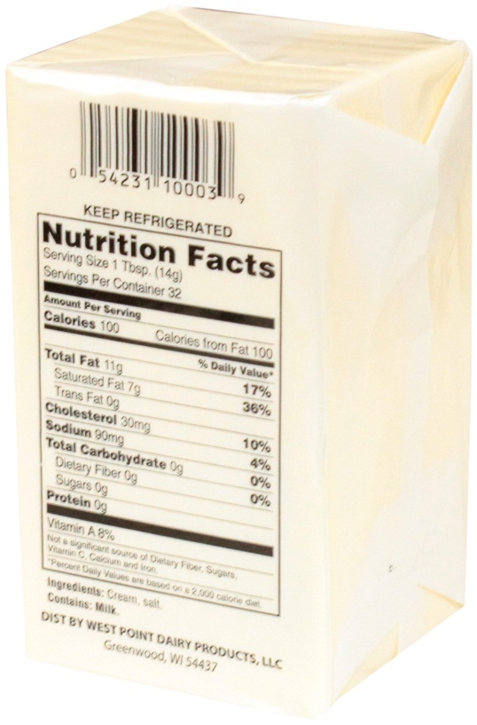 Commodity Butter Solid AA Salted Butter, 1 Pound -- 36 per case.