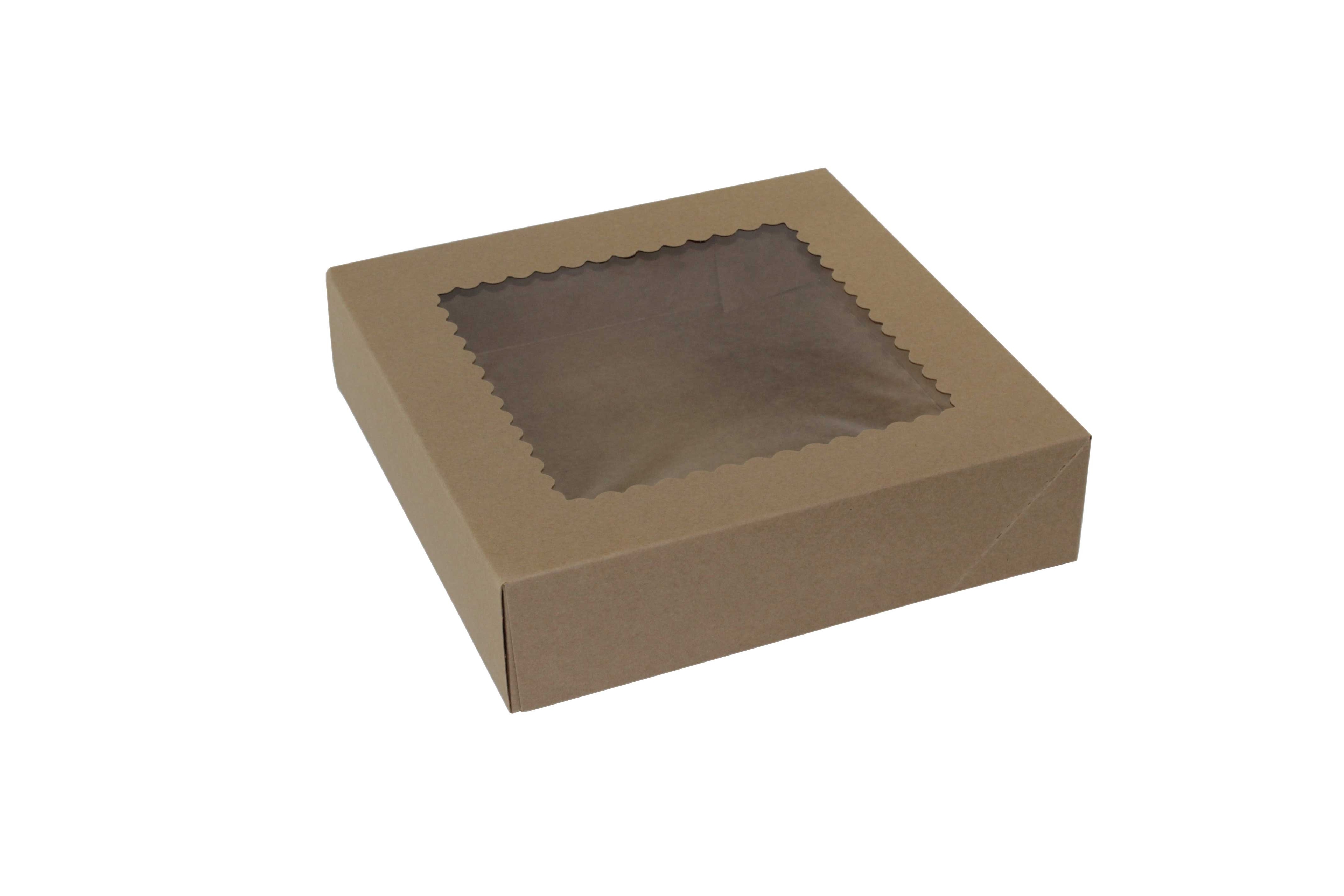 Boxit Windowed One Piece Kraft Bakery Box, 10 x 10 x 2.5 inch -- 200 per case.