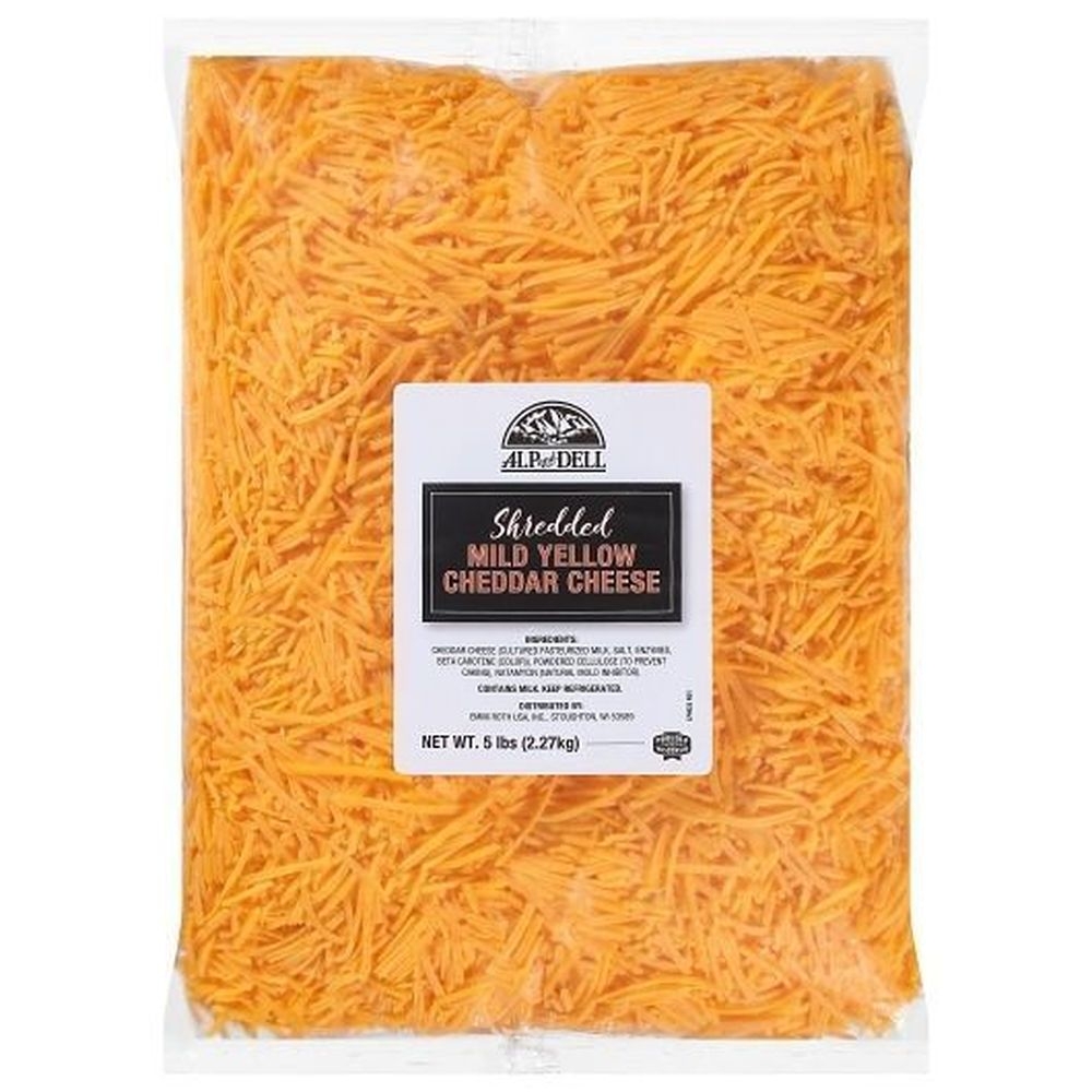 Alp and Dell Mild Yellow Shredded Cheddar Cheese, 5 Pound -- 4 per case