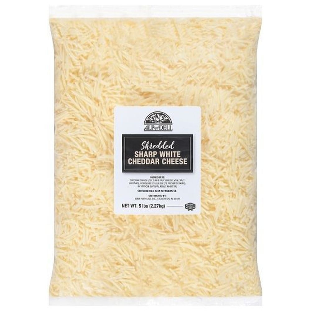 Alp and Dell Shredded Sharp White Cheddar Cheese, 5 Pound -- 4 per case