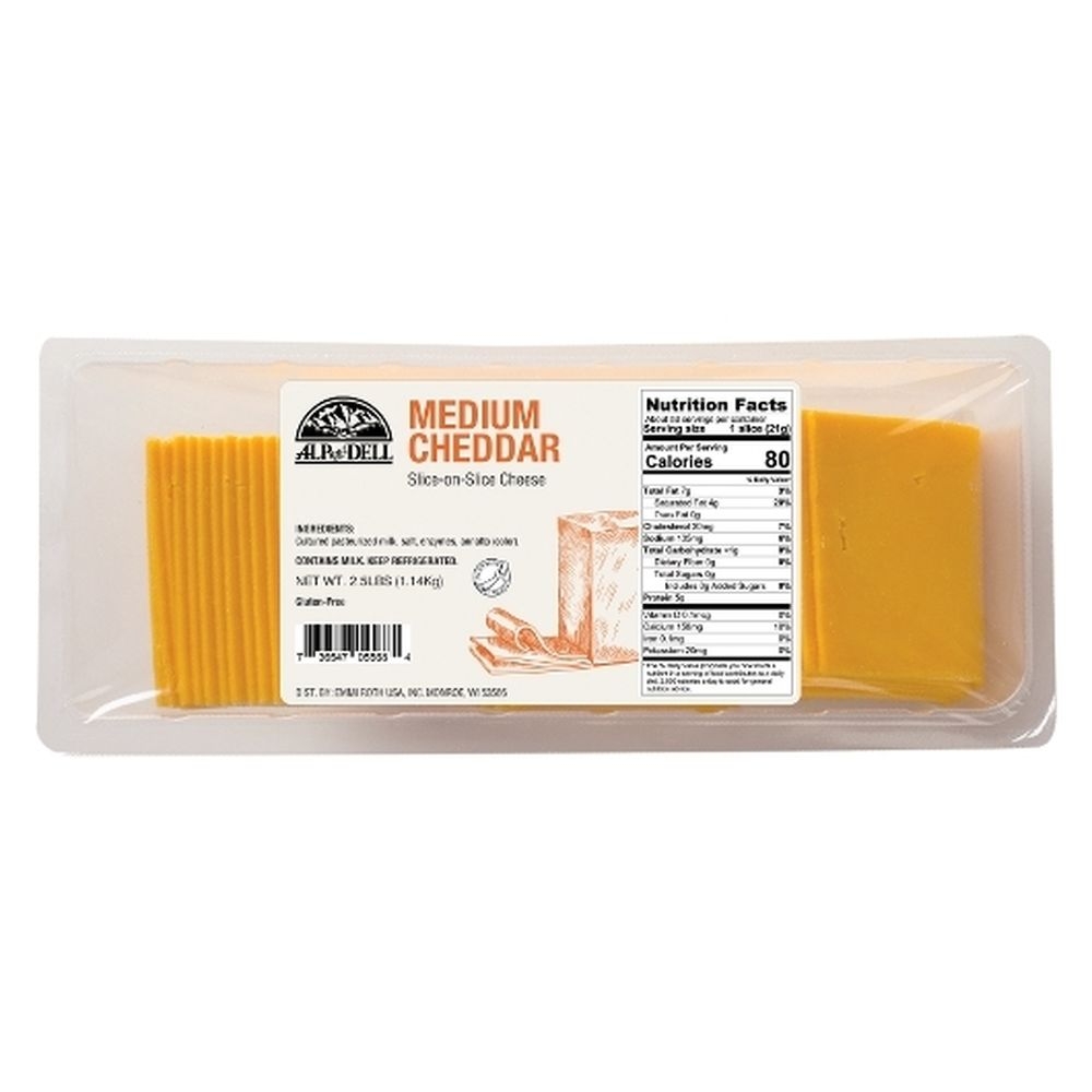 Alp and Dell Slice On Slice Medium Cheddar Slices, 2.5 Pound -- 4 per case