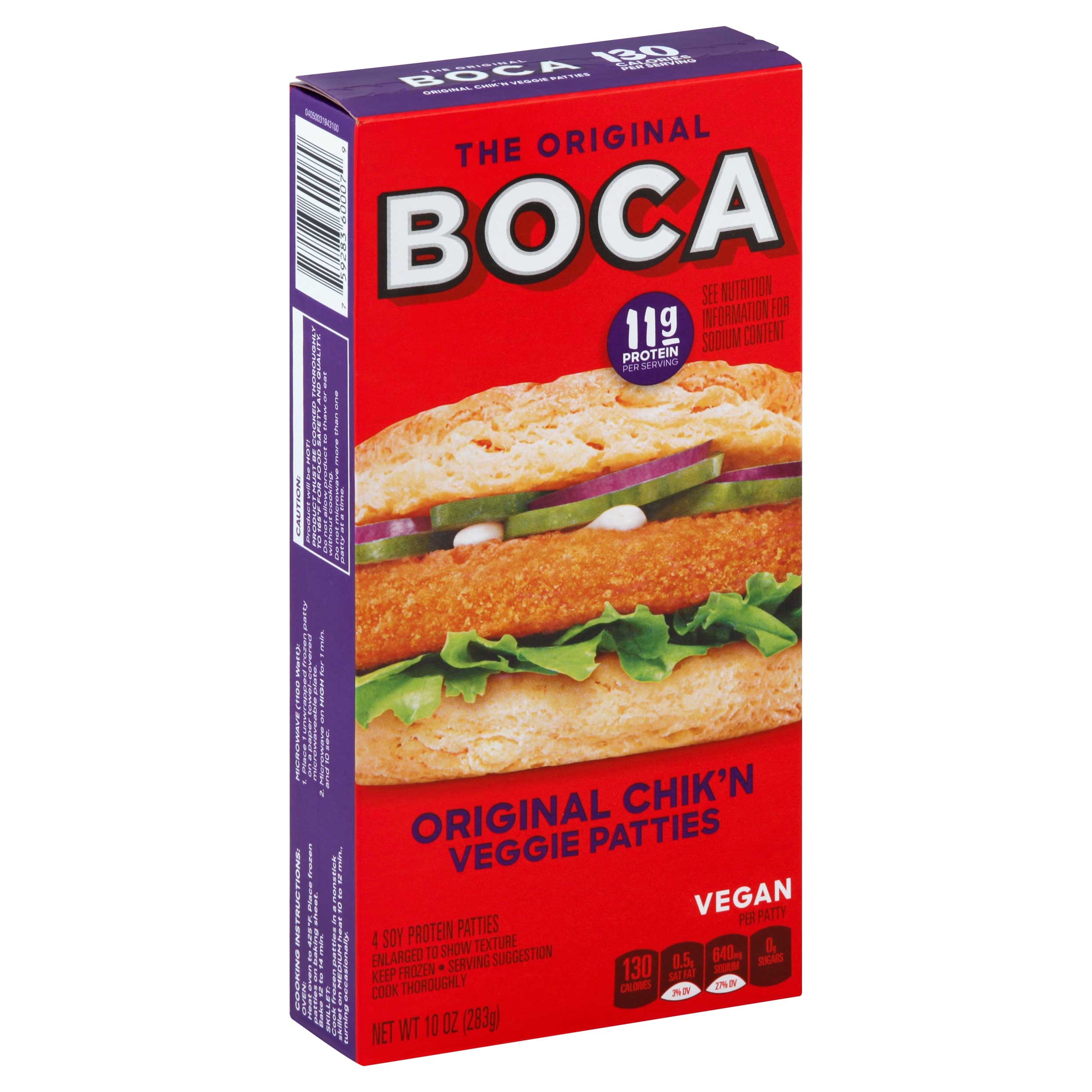 Kraft Frozen Boca Original Chicken Patty, 10 Ounce -- 12 per case.