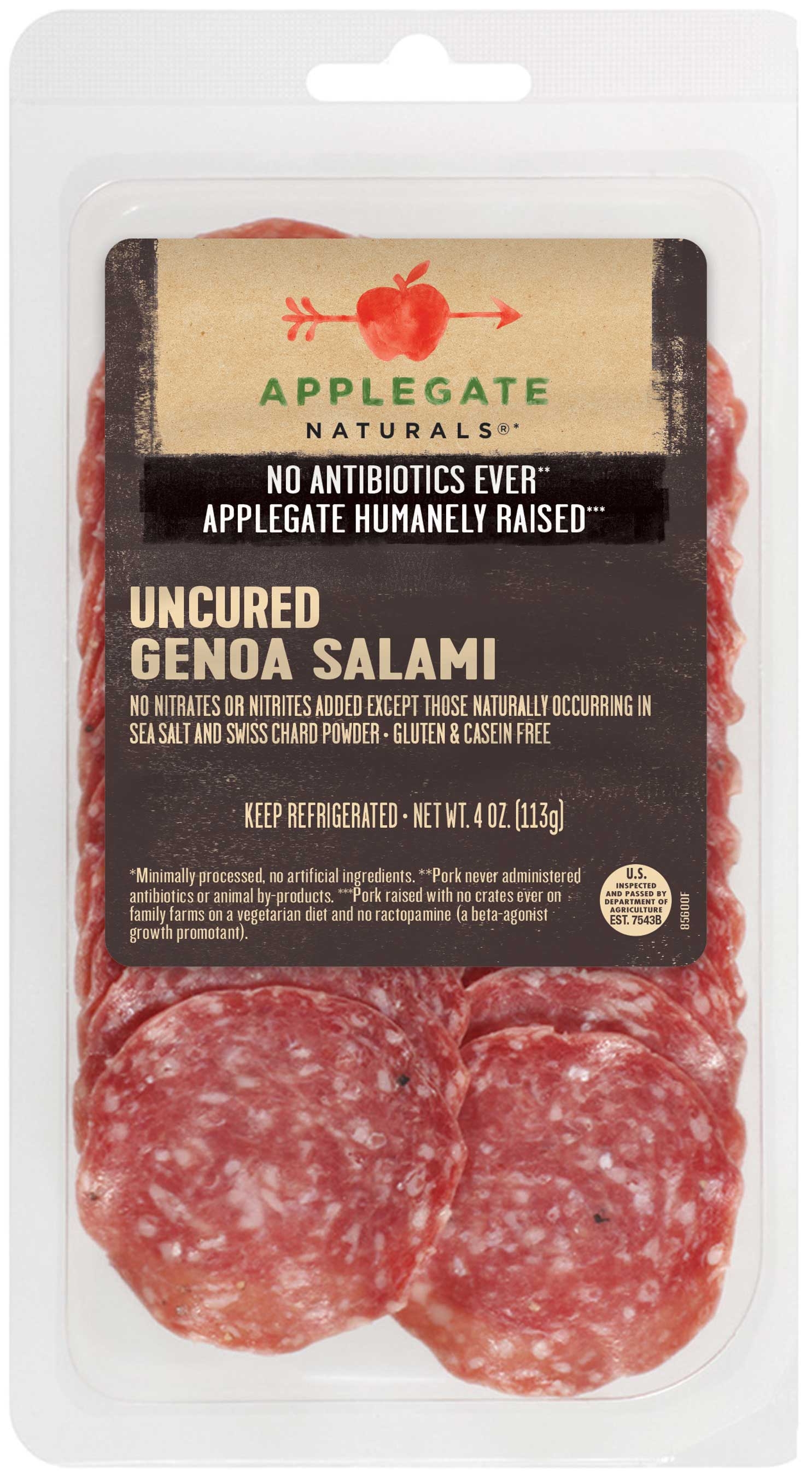 Applegate Antibiotic Free Natural Genoa Salami, 4 Ounce -- 12 per case.