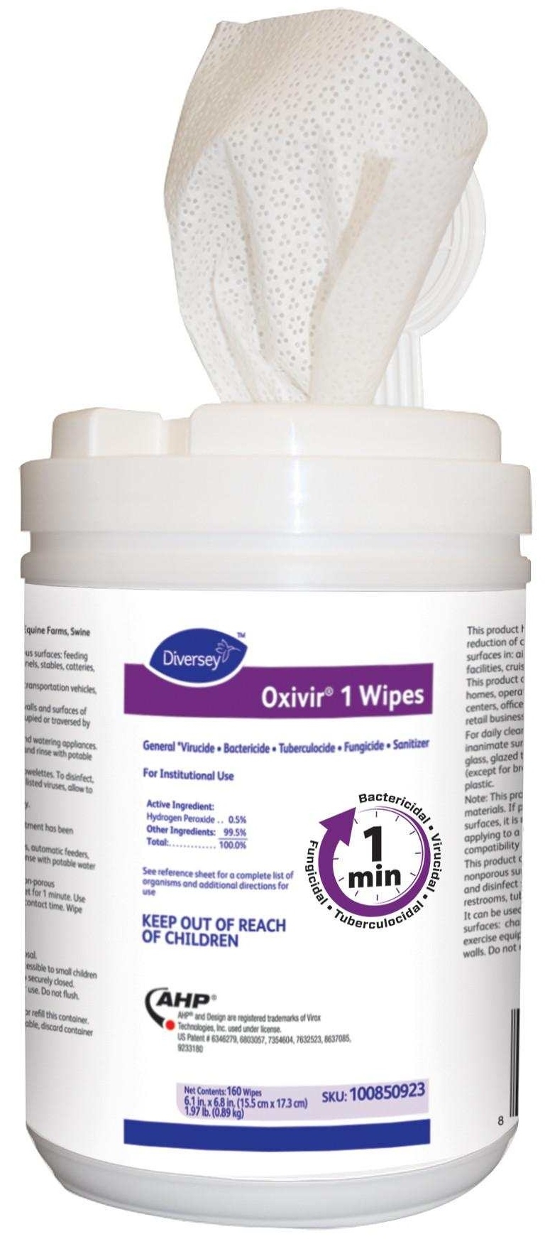 Oxivir 6 x 7 inch Disinfectant Cleaner Wipes, 160 count per pack -- 12 per case