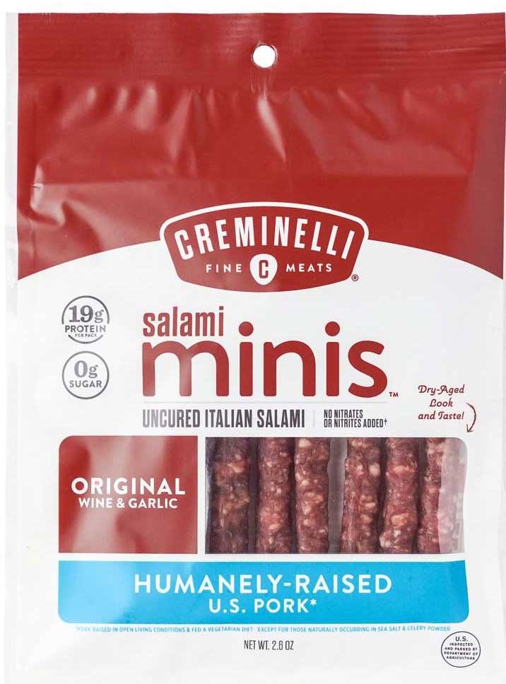 Creminelli Fine Meats Salami Minis Original Wine and Garlic Uncured Italian Salami, 2.6 Ounce -- 12 per case