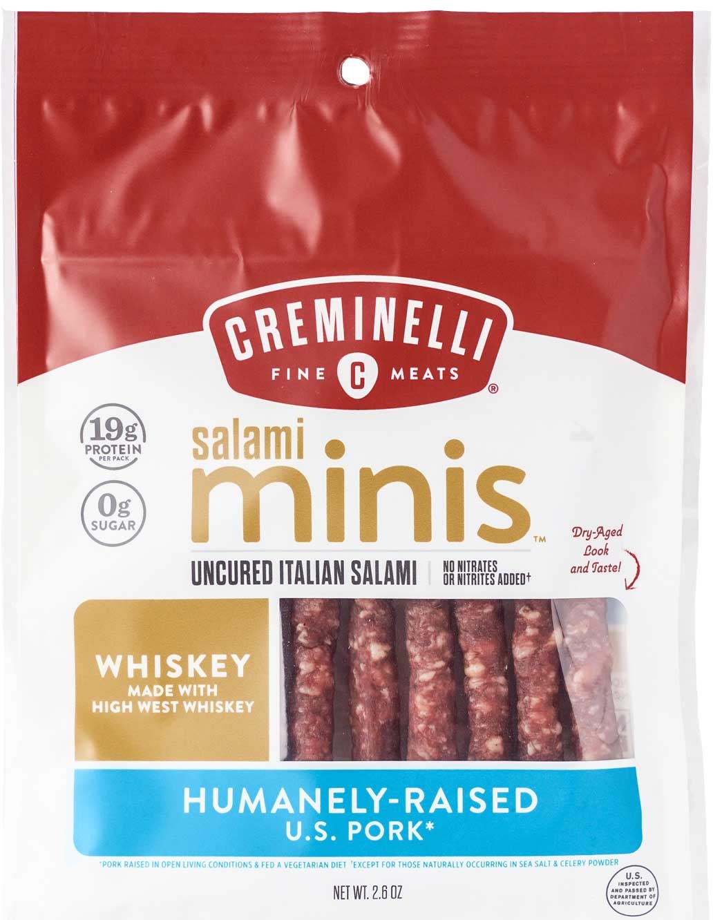 Creminelli Fine Meats Salami Minis High West Whiskey Uncured Italian Salami, 2.6 Ounce -- 12 per case