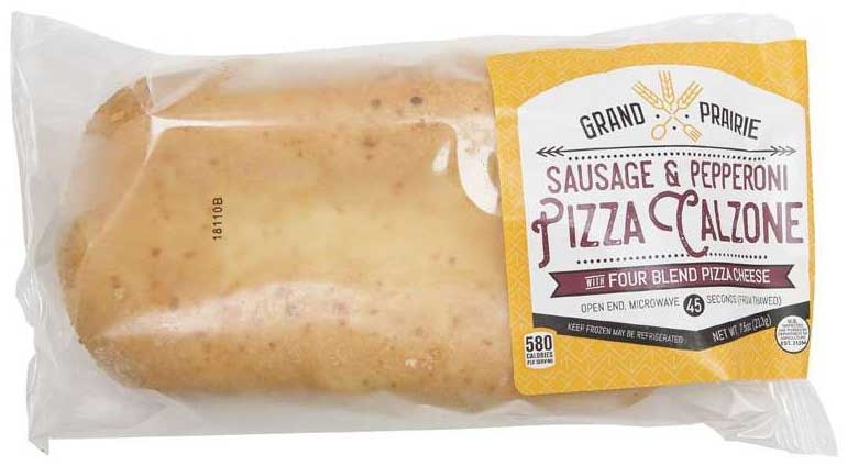 Grand Prairie Foods Sausage and Pepperoni Pizza Calzone with Four Blend Pizza Cheese, 7.5 Ounce -- 12 per case.