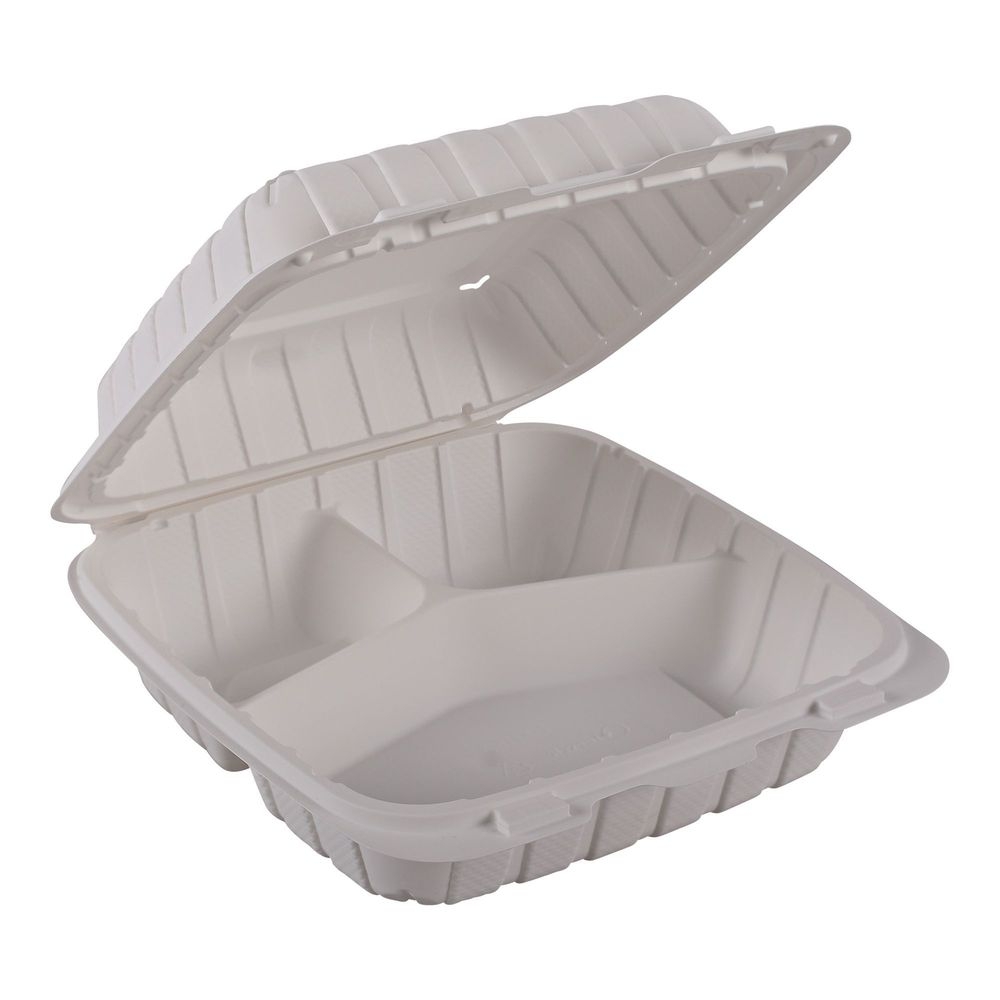 Empress Earth Natural Mineral Filled Polypropylene Three Compartment Hinged Container, 8 x 8 x 3 inch -- 150 per case.