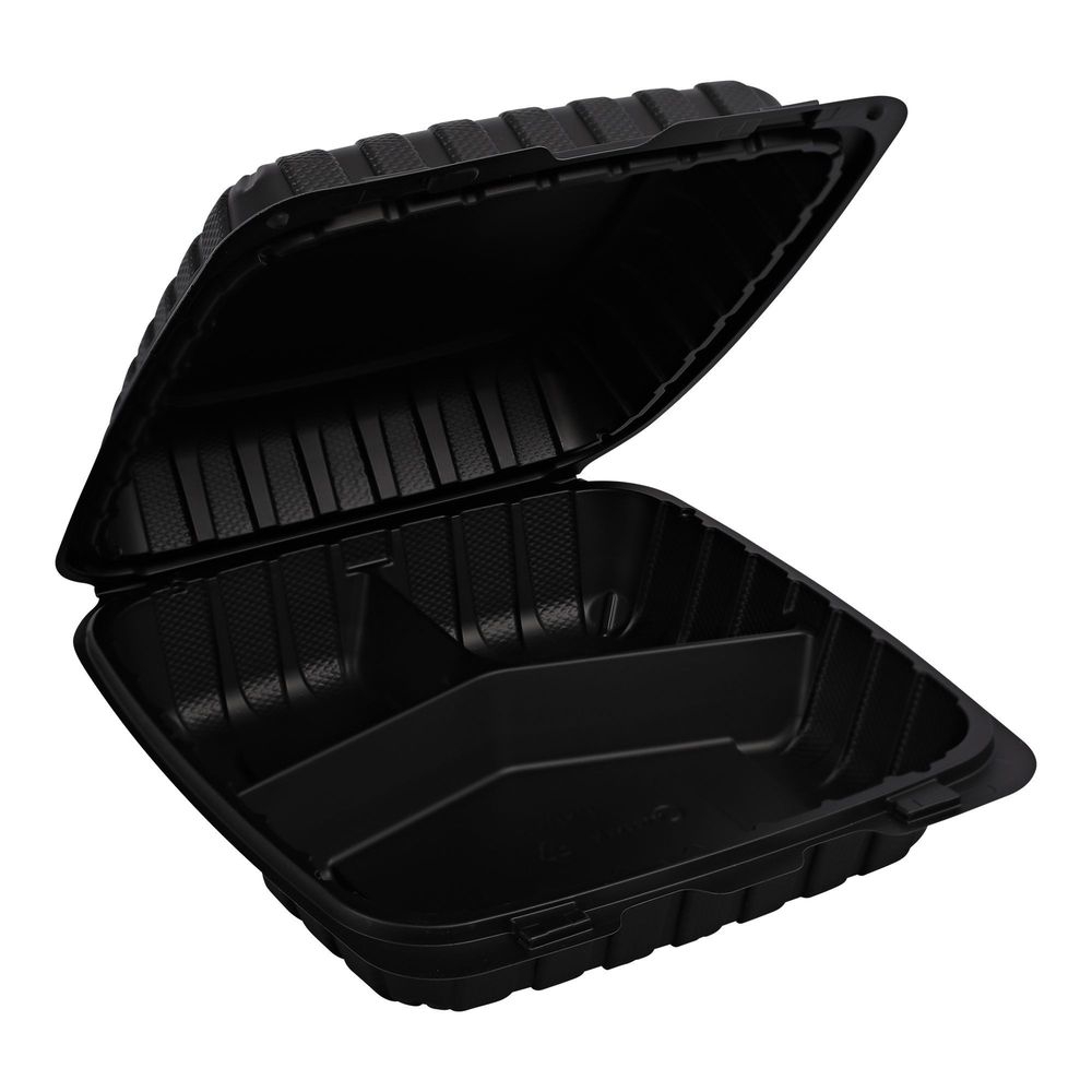 Empress Earth Black Mineral Filled Polypropylene Three Compartment Hinged Container, 9 x 9 x 3 inch -- 150 per case.