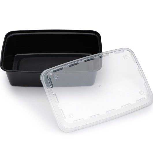 Cubeware Black Rectangular Plastic Container and Clear Vented Lid, 38 Ounce -- 150 sets per case