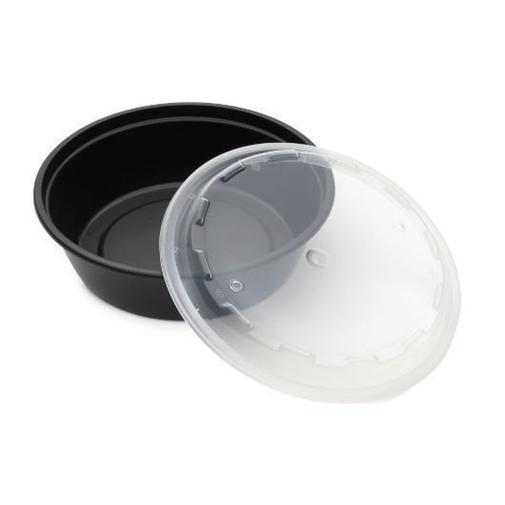 Cubeware 24 Ounce Black Container with Clear Vented Lid, 150 set