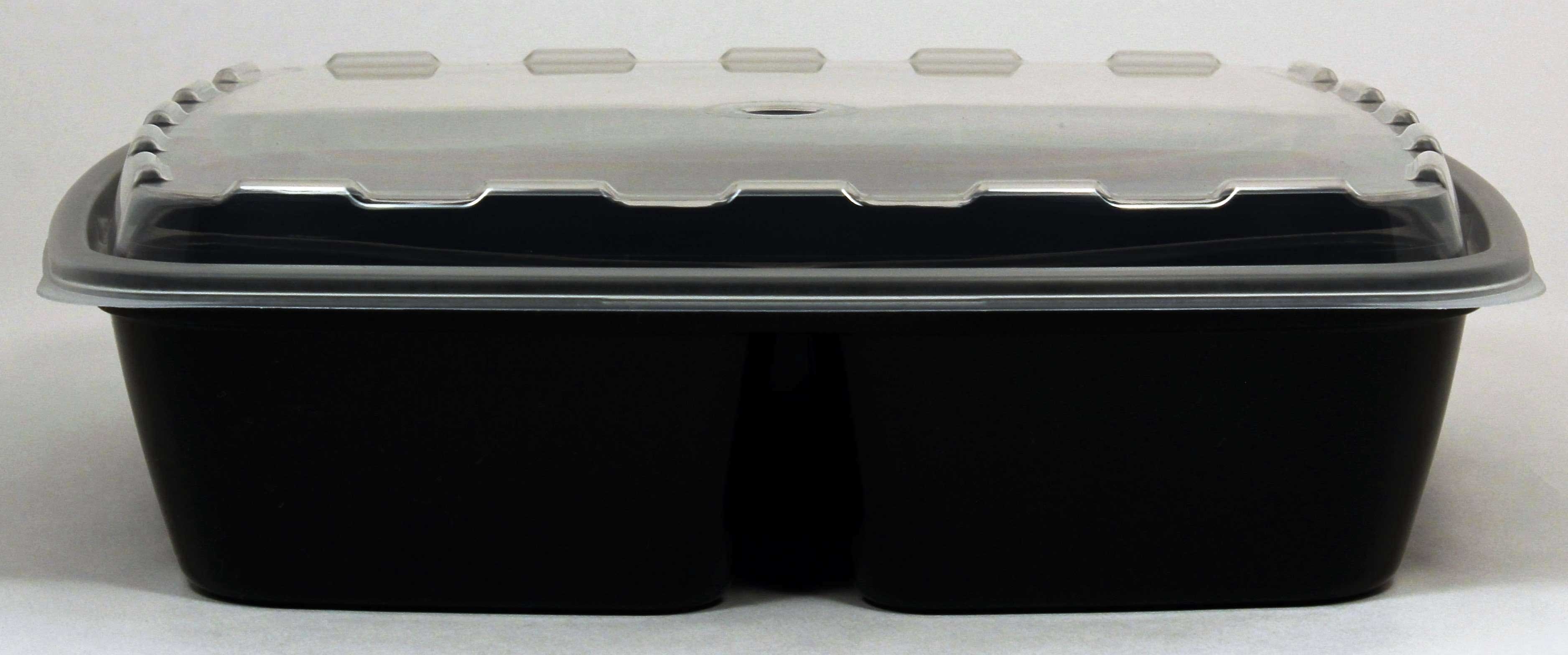 Cubeware 3 Compartment Square Black Container with Clear Lid -- 100 set per case