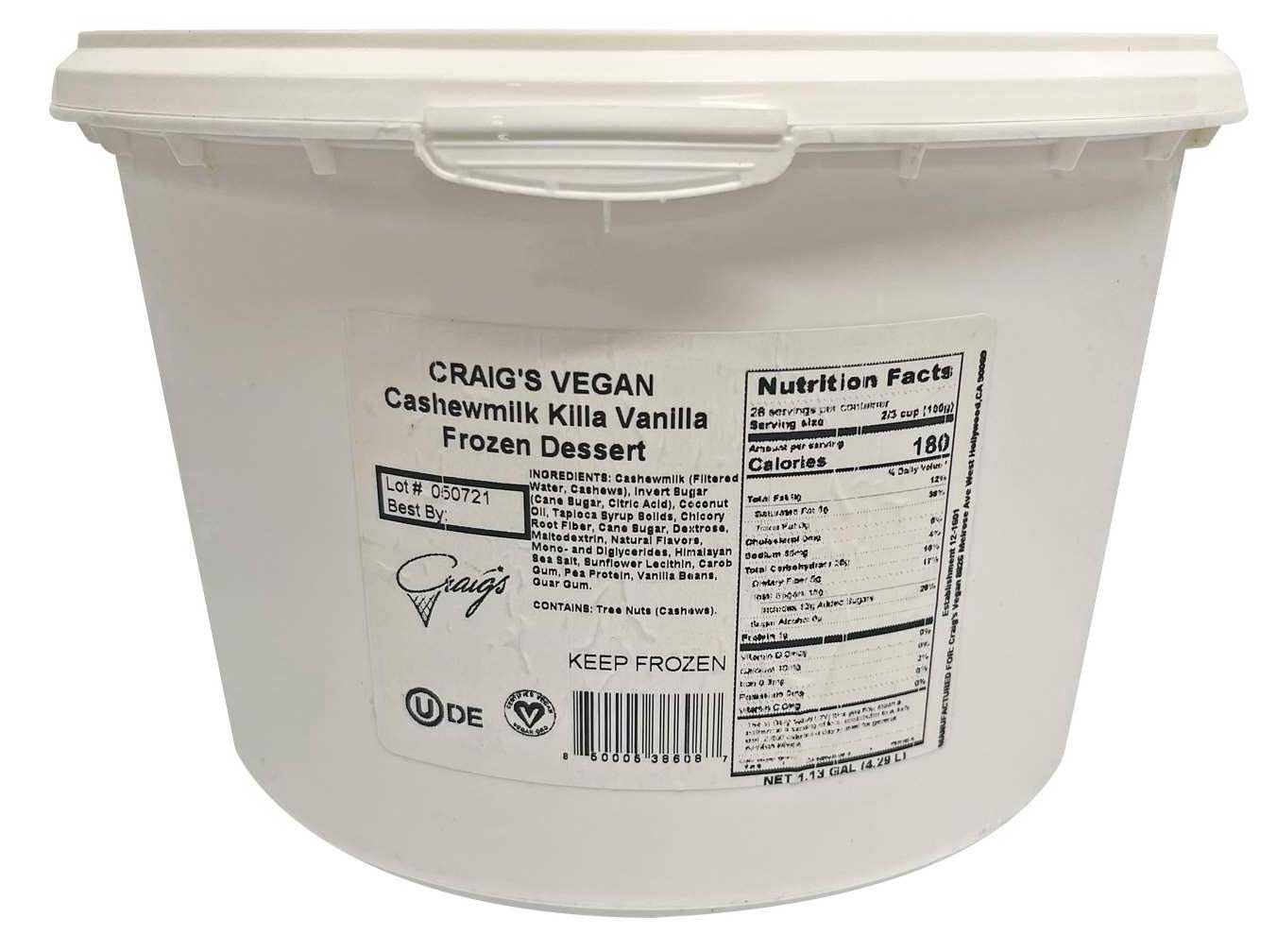 Craigs Vegan Cashewmilk Killa Vanilla Dairy Free Dessert, 145 Ounce -- 2 per case
