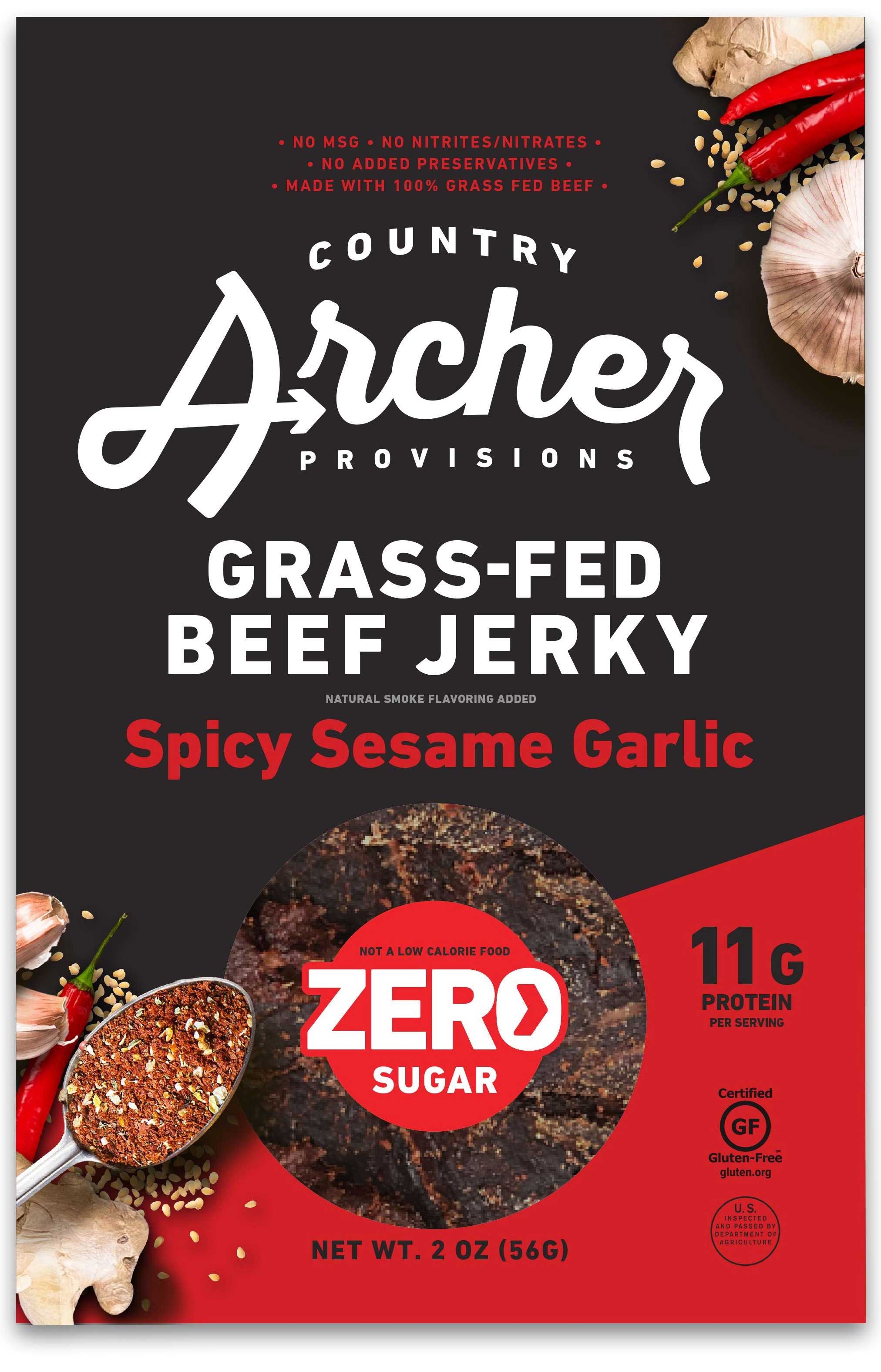 Country Archer Zero Sugar Spicy Sesame Garlic Beef Jerky, 2 Ounce -- 12 per case
