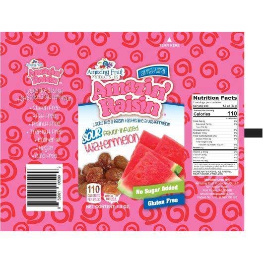 Amazin Raisin Sour Watermelon Flavor Infused Raisin, 1.3 Ounce -- 250 per case