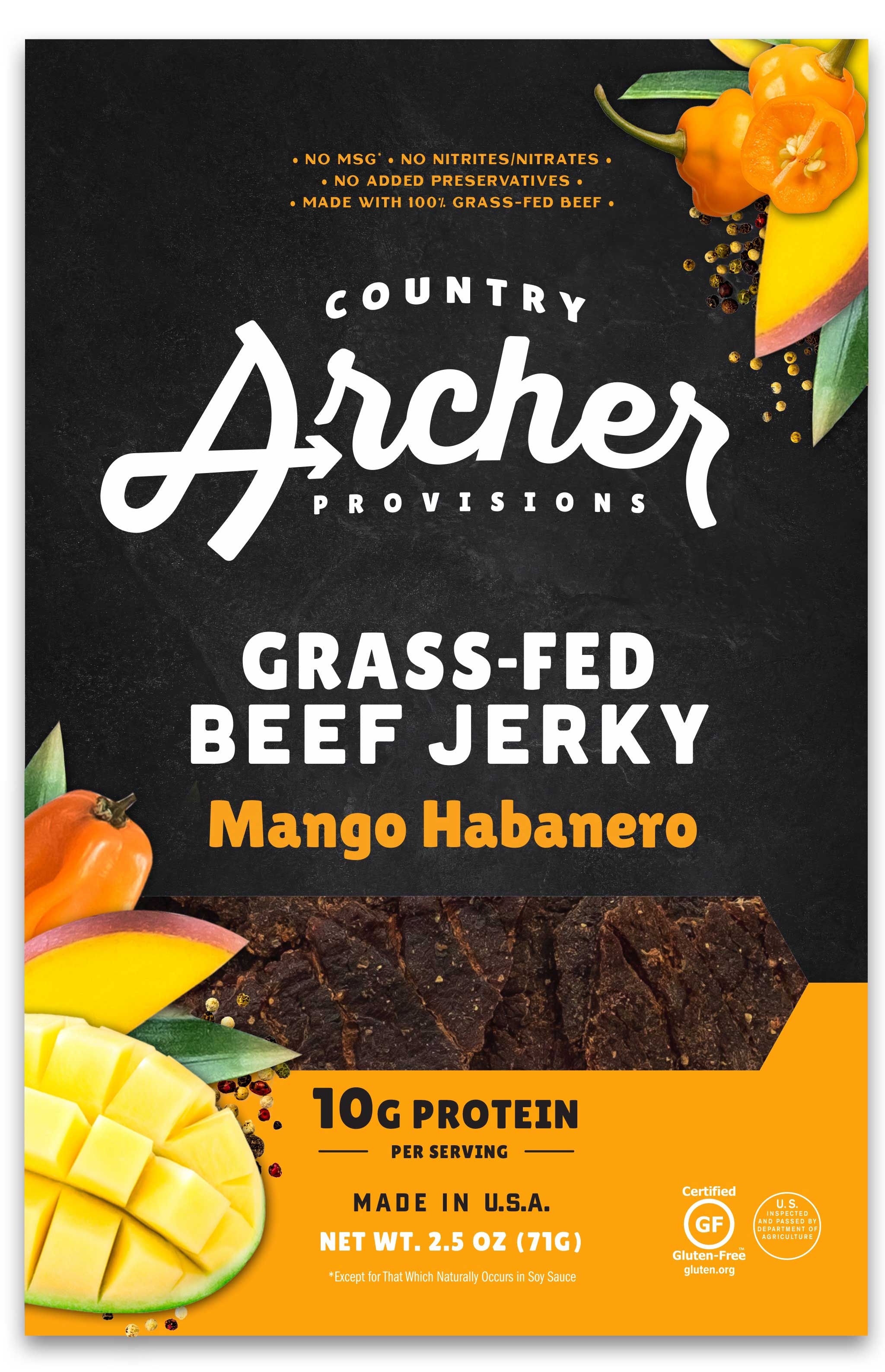 Country Archer Mango Habanero Beef Jerky, 2.5 Ounce -- 12 per case