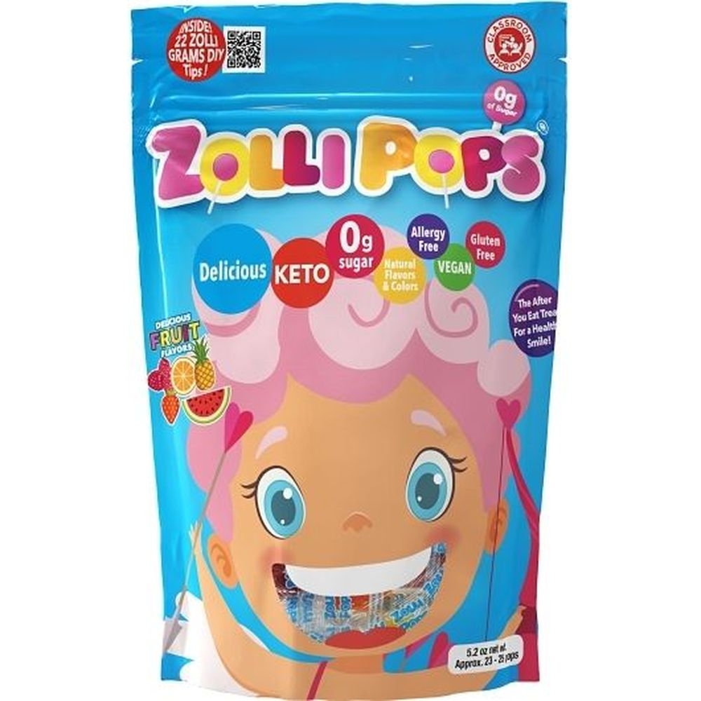 Zollipops Valentine Candy Sugar Free Assorted Fruit Pop Lollipops, 5.2 Ounce -- 24 per case