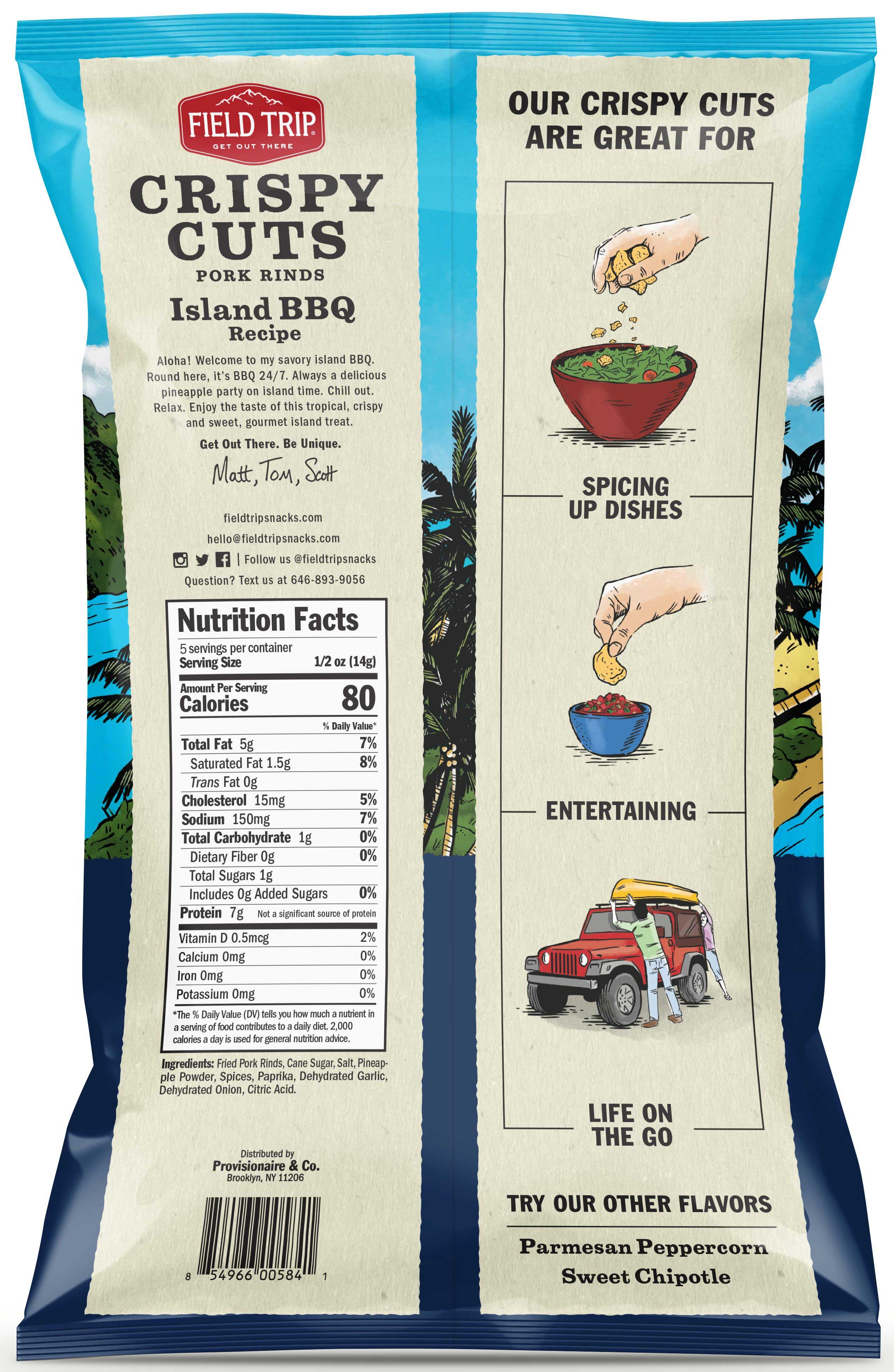 Field Trip Crispy Cuts Island Barbecue Pork Rinds, 2.5 Ounce -- 10 per case.